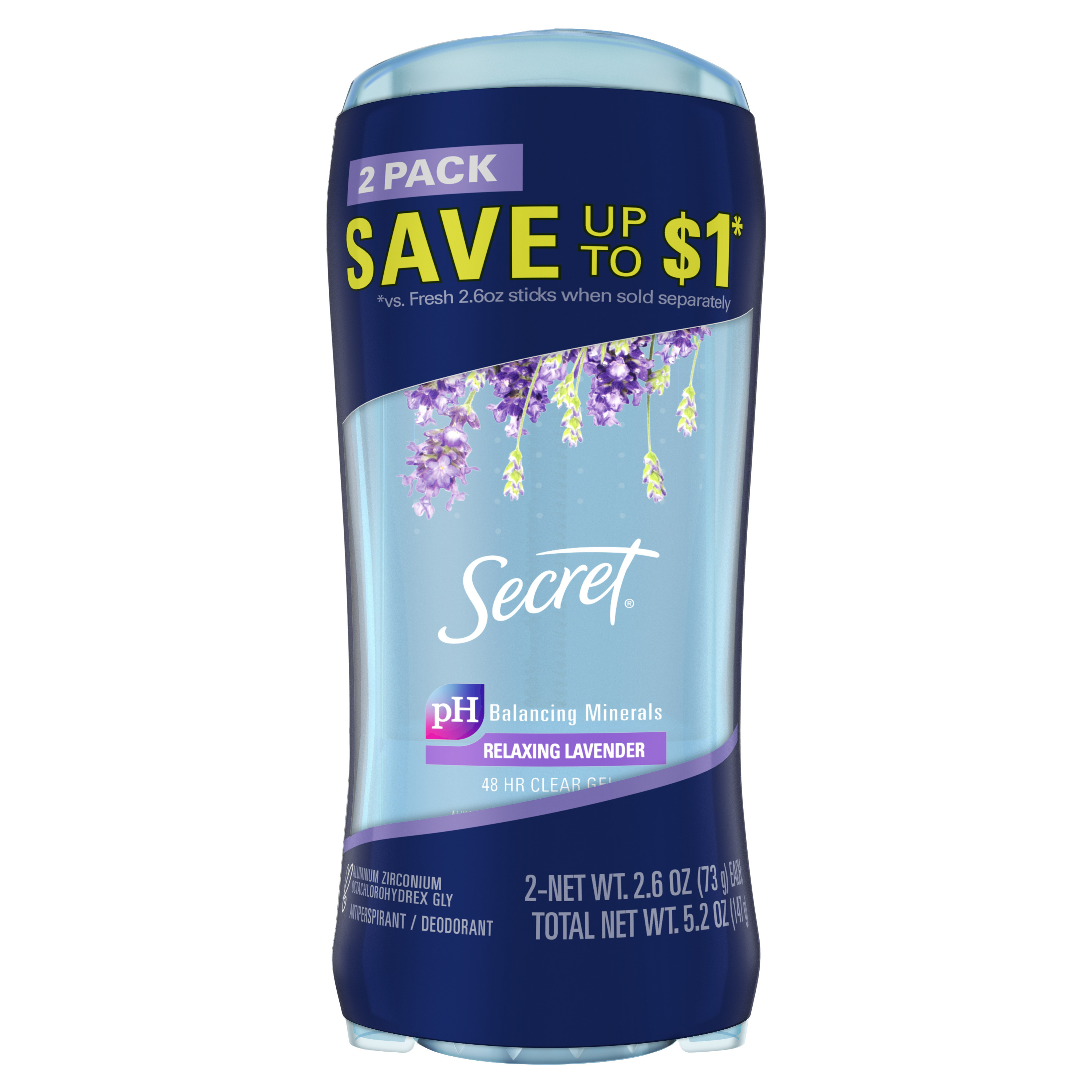Secret Fresh Clear Gel Deodorant for Women, Lavender, 2.6 oz each, Pack of 2 - image 2 of 11