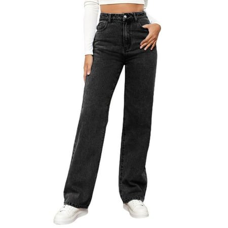 WEAIXIMIUNG Jeans Maternité Femme Women Fashion Solid Loose Button Pant Pocket Washed Polished Waist Ripped Jeans Trousers