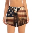 thumbnail image 2 of Picia Deer American Flag Vintage Pattern Women's 2 in 1 Athletic Running Shorts High Waisted Workout Casual Gym Sweat Shorts with Comfy Liner Zipper Pockets-Large, 2 of 9