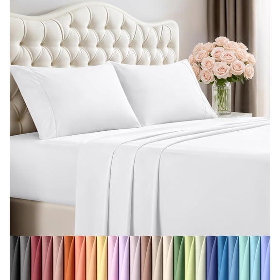 King Sheet Set 4 Piece Bed Sheets for King Size Bed, Hotel Luxury, Extra Soft, Cooling Bed Sheets - Wrinkle, and Fade Resistant (White)