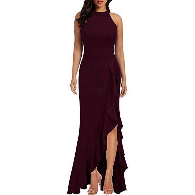 Vestido de noche ajustado de sirena con abertura y cuello alto para mujer, vestido de cóctel para fiesta maxi