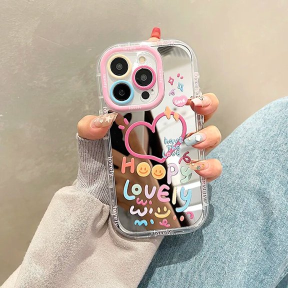 Lovely Girl Heart Mirror Phone Case For IPhone15 Pro Shockproof Back Cover