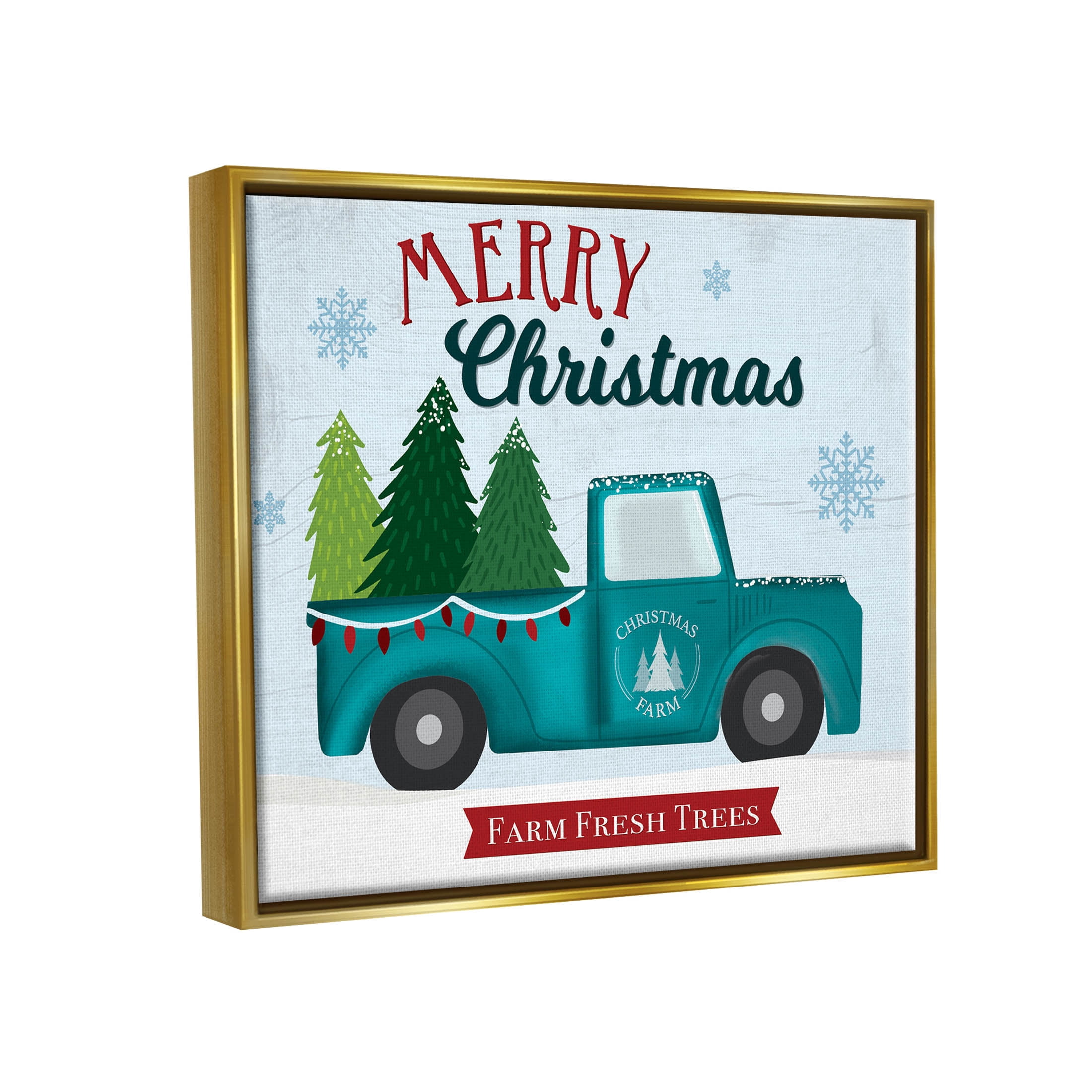 Merry Christmas Farm Fresh Trees Sign Holiday Graphic Art Metallic Gold Framed Art Print Wall Art