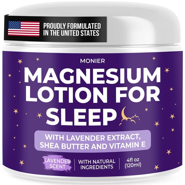 MONIER Loción de magnesio para dormir - Aplicar en piernas, brazos o pecho - Crema relajante de magnesio con manteca de karité de lavanda y aloe vera - Ingredientes naturales - para niños (4 oz de