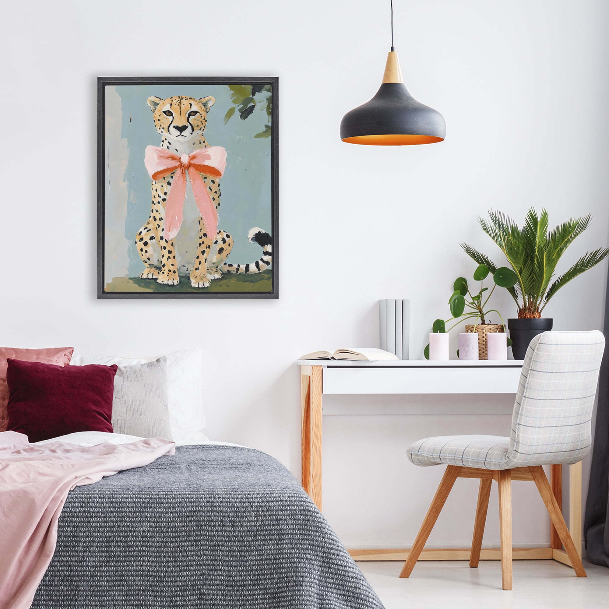 Stupell Industries Cheetah with Big Pink Bow Black Framed Floater Canvas Wall Art, design by The Prints Vibe