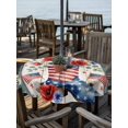 thumbnail image 2 of Outdoor Tablecloth with Umbrella Hole for Patio/Picnic/Party/Camping, Independence Day Waterproof Table Cloth Round Cover Washable, American Flag Boots Red Flowers Retro Wooden (Dia 54"), 2 of 9