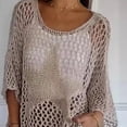 thumbnail image 6 of Xioeram Women Crochet Tops O-neck 3/4 Sleeves Hollow Out Fishnet Knit Blouse Star Pattern Mesh Swimsuit Cover-Up, 6 of 7