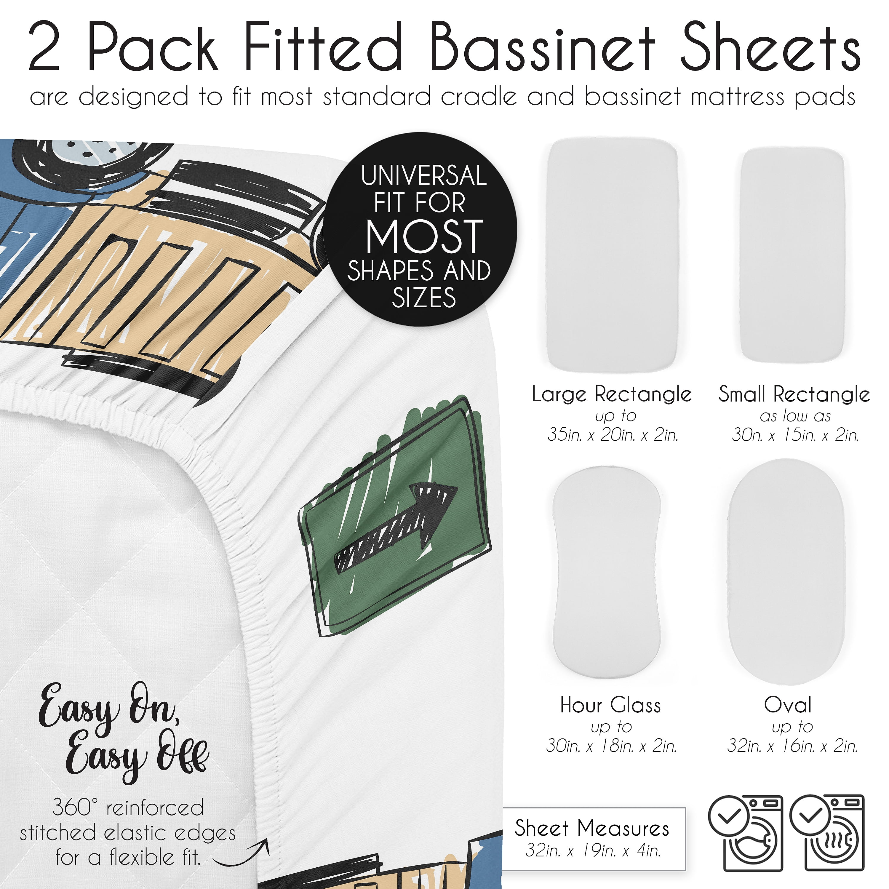 Sweet Jojo Designs Construction Truck Green Blue and Grey Baby Bassinet Fitted Sheets 2 Piece Set