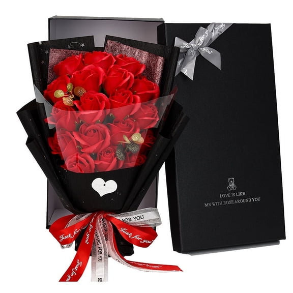 Sunyuer 18Pcs Soap Rose Flower Bouquet Artificial Flower Bouquet Mother Father Gifts for Festival Anniversary Celebration, Valentine's Day Gift - Red