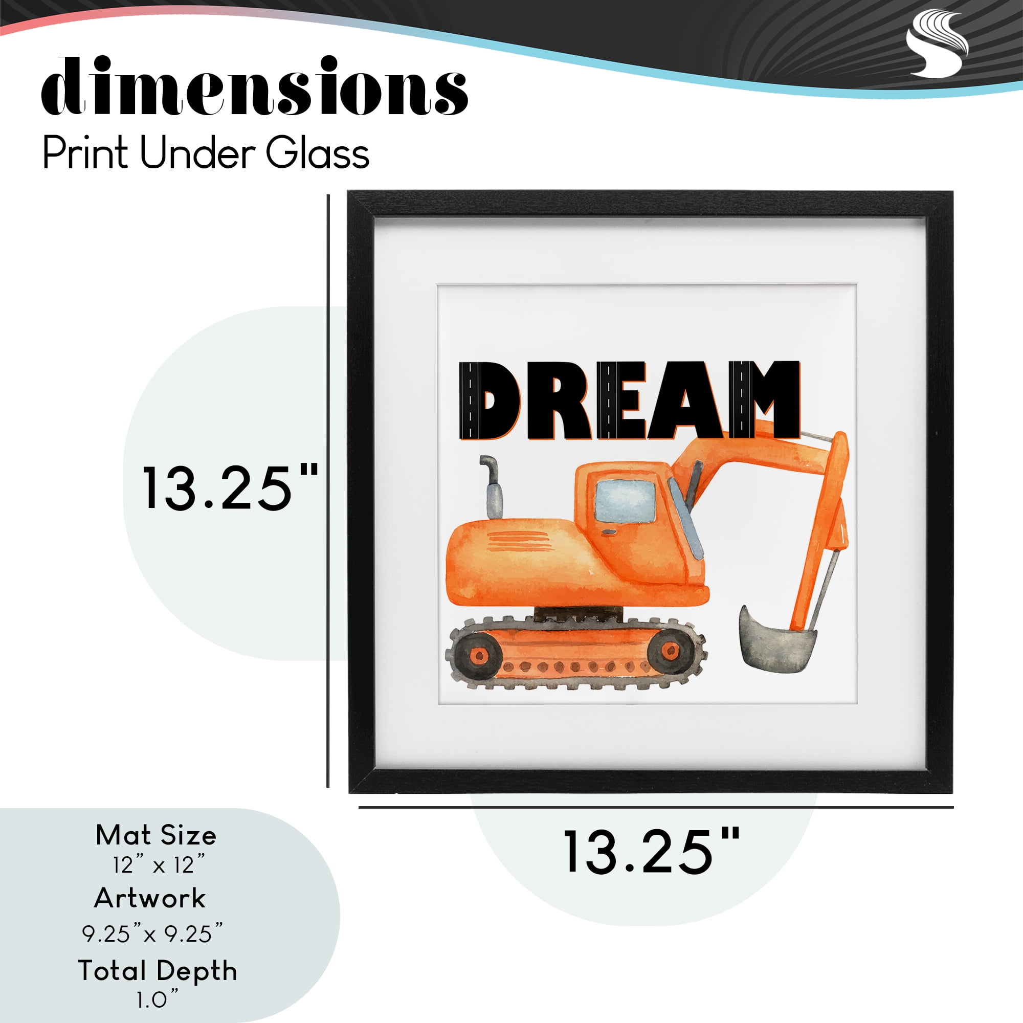 Dream with Orange Excavator Black Framed Print Under Glass, design by Kim Allen