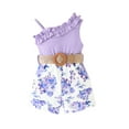 thumbnail image 2 of Aojekbee Kid Girls Jumpsuit, Sleeveless Ruffled Flower Print Romper Clothes with Belt for Casual Daily, 2 of 10