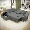 thumbnail image 2 of 88.2" L-shaped Sofa Couch Upholstered Sofa Versatile Sofa Bed with Ample Storage Space, Two Cup Holders and Two USB Ports for Living Room (Grey), 2 of 12