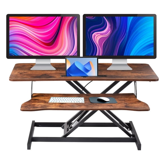 37" Standing Desk Converter Height Adjustable Sit to Stand Up Riser, Monitor and Laptop Workstation with Wide Keyboard Tray