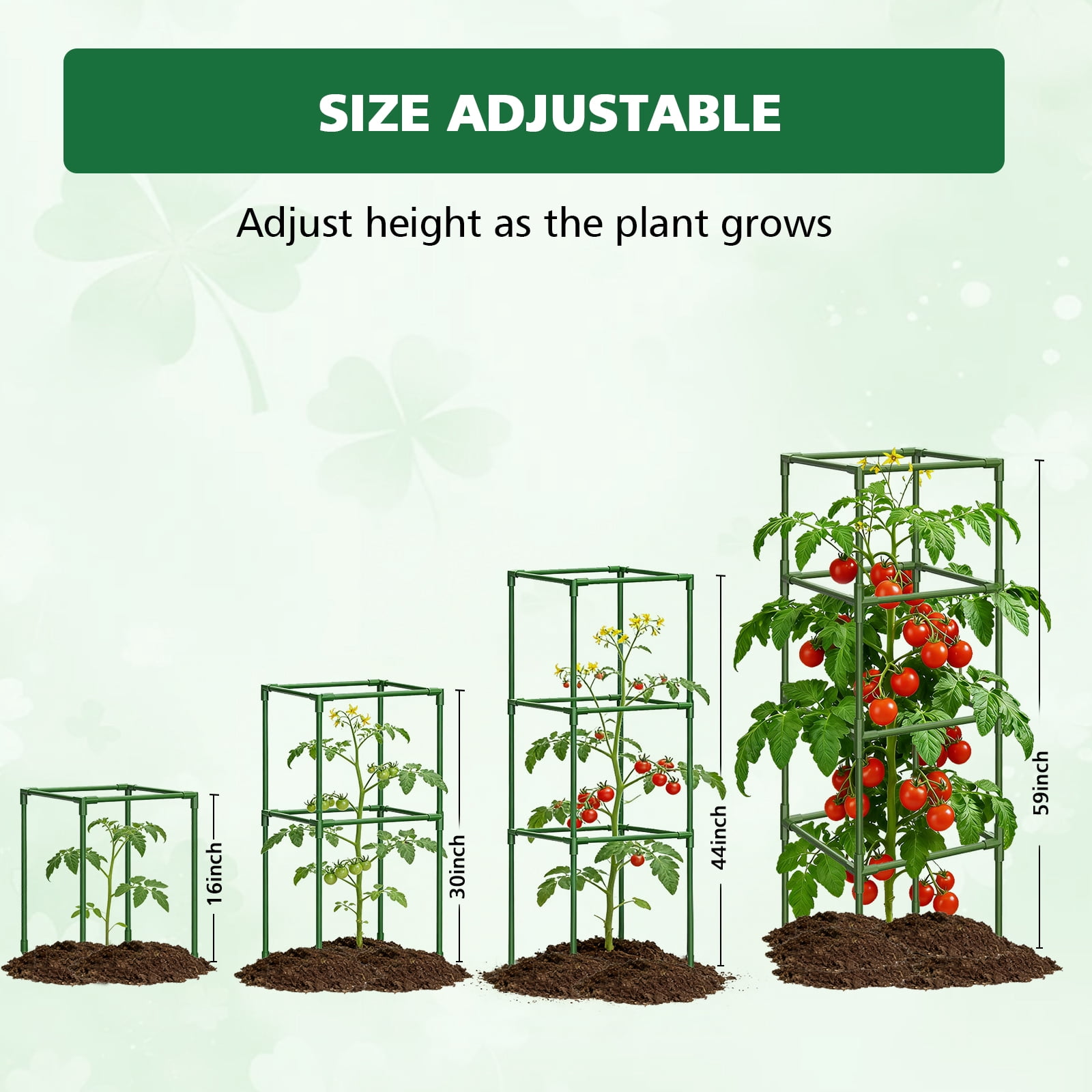3 Pack Garden Trellis 59" Tomato Cage Square Adjustable Plant Cage for Climbing Plants Metal Plant Trellis for Potted for Vegetables Flowers Fruits
