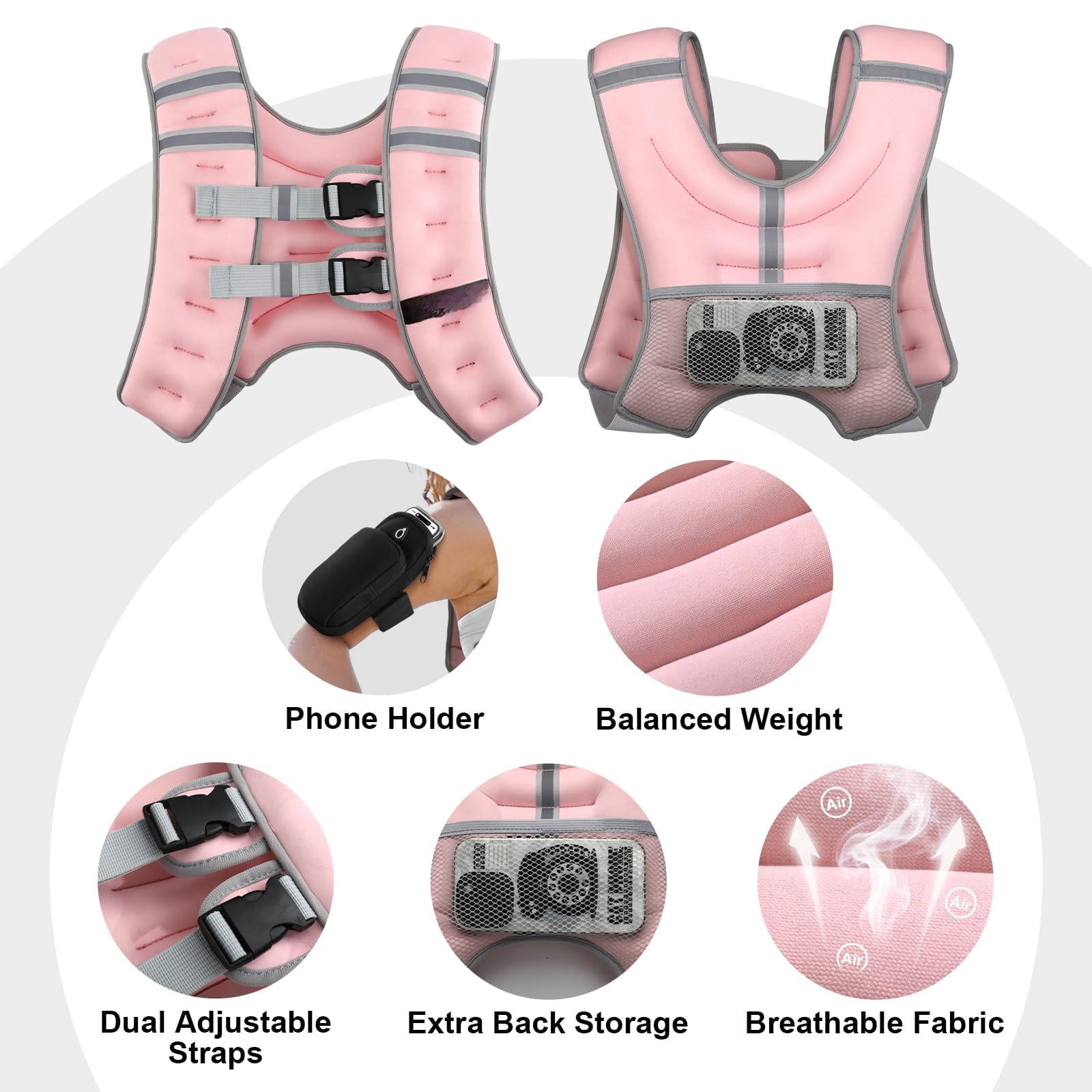 Pink 15 lb Weighted Vest for Workout Running Walking