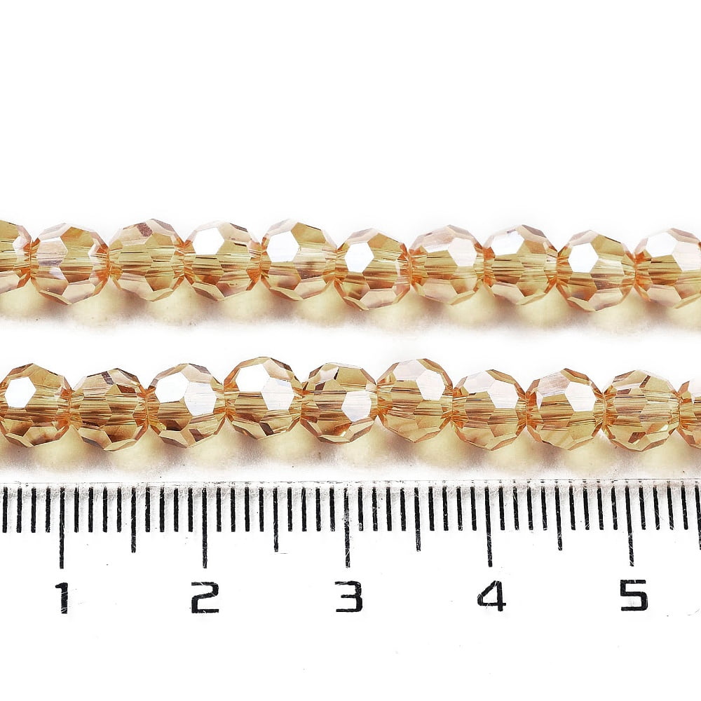 Electroplate Transparent Glass Beads Strands Faceted(32 Facets) Round Pearl Luster Plated Camel 6mm Hole: 1mm 98~100pcs/strand 20.39~20.59 inch(51.8~52.3cm)