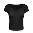 thumbnail image 6 of Womens Tops Shirts Front V Neck Double Lined Short Sleeve Slim Fit Crop Trendy Fall Clothes for Women Tees Blouses Black Size XL, 6 of 8
