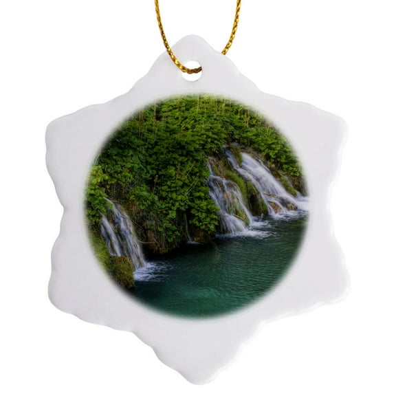 3drose, Waterfall, Plitvice Lakes National Park, Croatia - Eu32 Aje0009 - Adam Jones, 3 inch Snowflake Porcelain Ornament