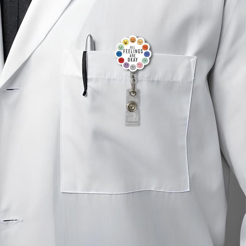 TiniDecor All Feelings Are Okay Nurse Badge Reel, Colorful Retractable ID Holder, Mental Health Gift for RN, Teacher