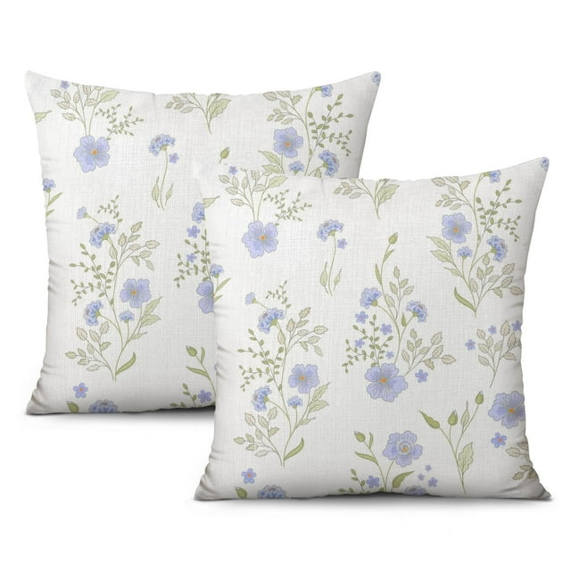 Designer Blue Linen Pillow Covers with Blooming Floral Design - Set of 2 Couch Pillow Covers,Throw Pillow Covers Perfect for Your Bed, Living Room, or Car