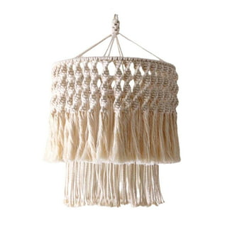 Crochet Tassel Chandelier Crochet Lights Crochet Lampshade Handwoven Lamp  Boho Light Pendant Suspension Light Cotton Fringe Lamp 