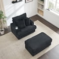 thumbnail image 2 of 59.05” Oversized Chaise Lounge Chair with Ottoman, Corduroy Upholstered Sofa Couch with Storage Spaces&Cup Holder, Comfy Reclining Sleeper Chair for Living Room, 2 of 7