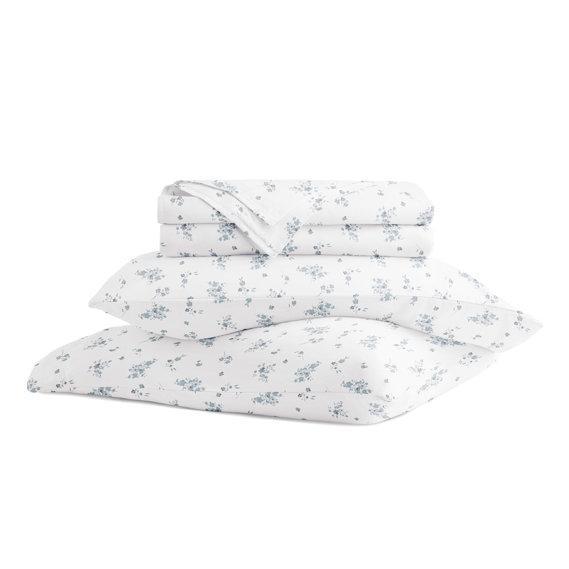Noble Linens 4 Piece 300TC Cotton Printed Sheets, Bouquet Bliss Light Blue, Twin