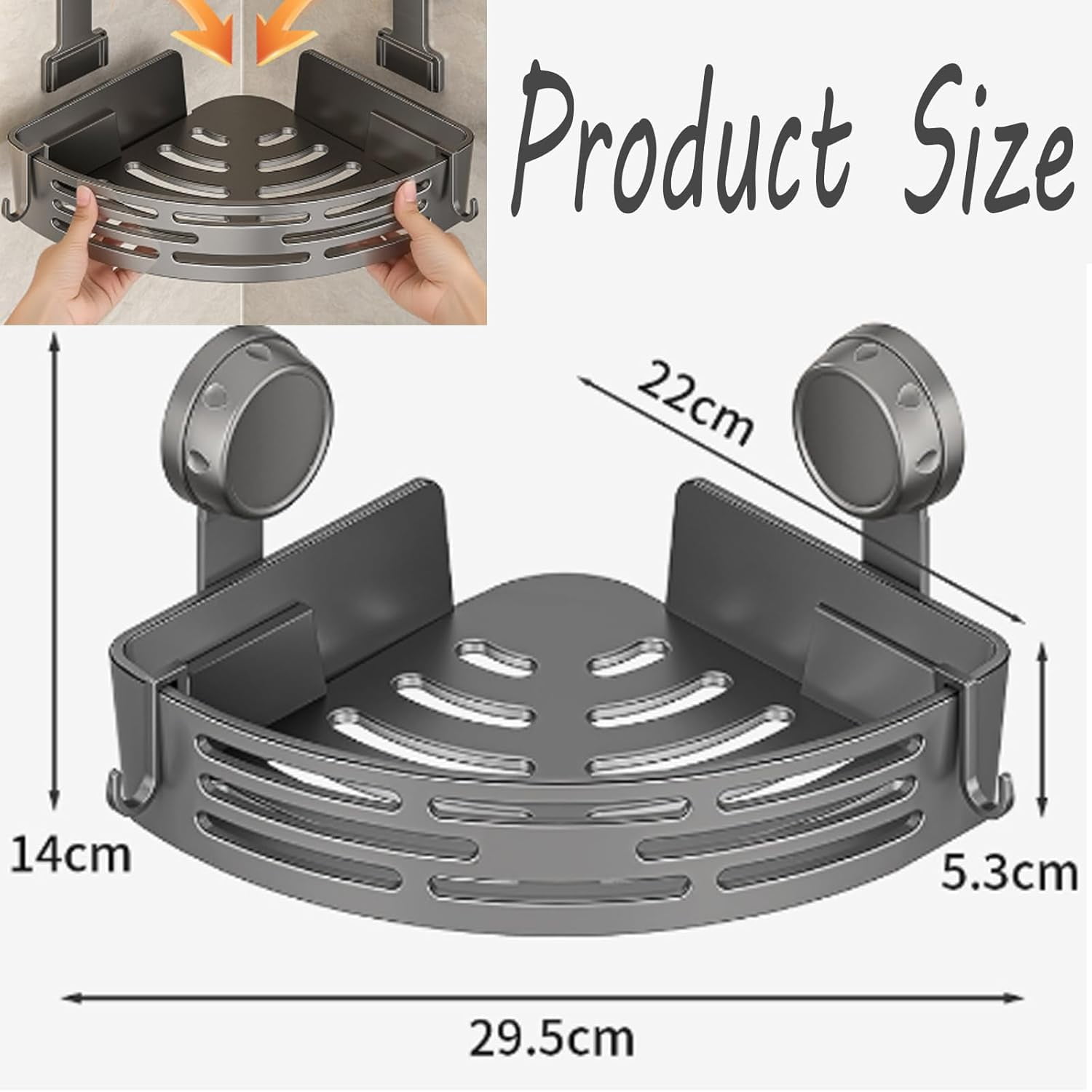 2 Pack Triangle Suction Cup Shower Caddy, Corner No Drill Bathroom Wall Mounted 2 Tier Organizer, Removable Heavy-Duty Strong Hold Bath Organizer Shelves, for Bathroom Hanging Storage (Black,2Pc)