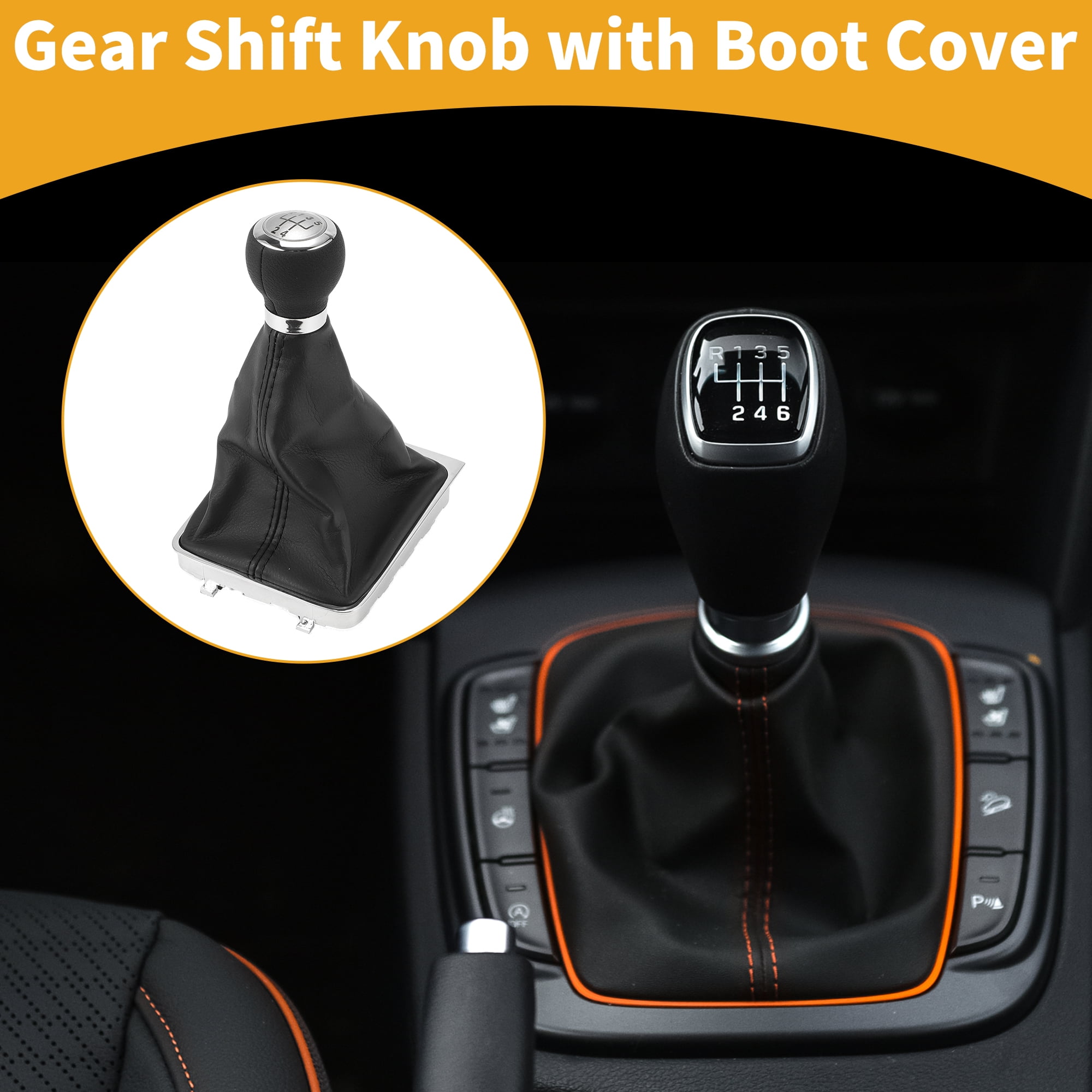 Unique Bargains 5 Speed Manual Gear Shifter Knob W/ Cover No.3C0711113A - Car Shift Lever Knob - for VW Passat 2006-2010 Plastic Faux Leather Black Silver Tone - 1 Pc