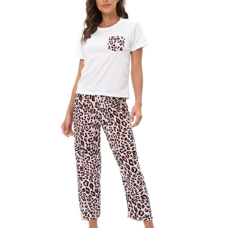 

Womens Loungewear Capri Set Short Sleeve Nightwear Pajama Set Sleepwear Pajamas Print Casual Lounge Sleep Pjs Set