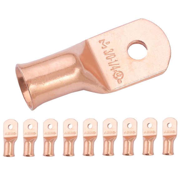 SELTERM 10 piezas 3/0 AWG – Perno de 1/4 pulgadas – Terminales de batería de alta resistencia, terminales de anillo, extremos de cable de batería, terminales de calibre 000, ojales de cobre desnudo UL