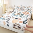 thumbnail image 3 of Homewish Cartoon Sloth Bed Sheets,Rustic Flower Leaf King Sheets,White Brown Sheet Set For Boys Kids,Super Cozy Room Decor,4-Piece, 3 of 7
