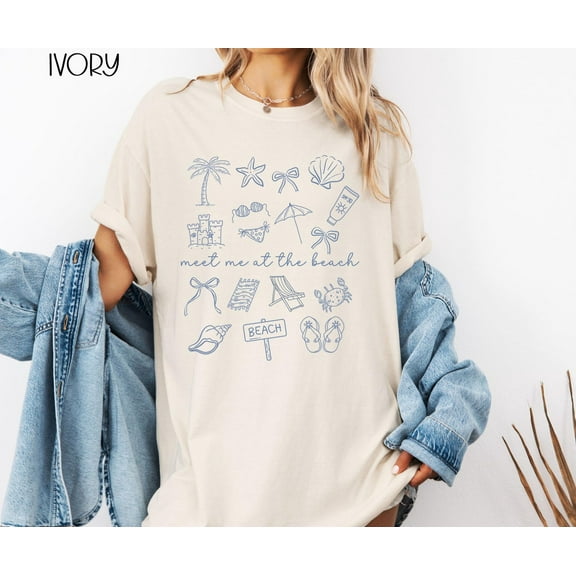 Summer Beach Shirt, Shirt, Vacation T-Shirt, Beach Doodles, Summer Trip Apparel, Coastal Tee, Meet Me At The Beach, Beachcore