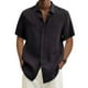 thumbnail image 2 of Designer Spring Summer Men's Casual Cotton Linen Solid Color Short Sleeve Shirts Loose Shirts 2XL, 2 of 4