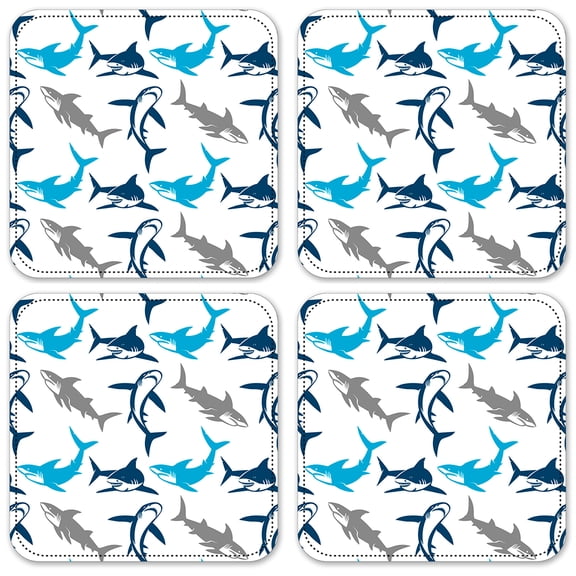 Vinyl Drink Coasters - Set of 4 - Sharks Seamless
