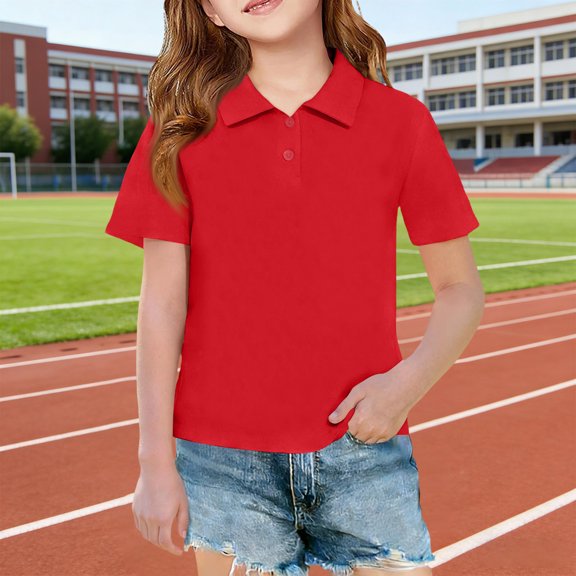 Polo Uniform Shirts for 3-4 Years Boys And Gils School Short Sleeve Top Casual Button Tshirts 2026 New with Collar Golf Polo Shirts Comfy Clothing ,Red