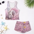 thumbnail image 5 of COEQINE Girls Tankini Swimsuit 2 Piece for Kids 14-15 Years Old Printed Modest Bathing Suits with Removable Pads Crewneck Tank Top & Swim Shorts Polyester Spandex, Horse Pink Daisy Floral, 5 of 8