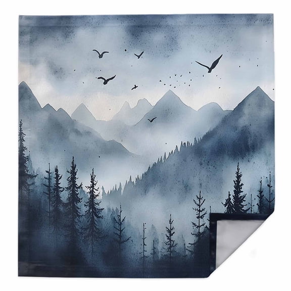 Blue Mountain Peak Cloth Napkins Washable Set of 1, Forest Tree Bird Fog Landscape Reusable Dinner Table Napkins Cloth Bulk for Weddings Kitchen Restaurants Hotel Events Parties 20 x 20 Inch