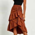 thumbnail image 2 of Women Drawstring Ruched Midi Skirt, High Low Asymmetrical Tiered Ruffle Wrap Skirt, High Waist Flowy Irregular Hem A Line Skirt Coffee L(L), 2 of 5