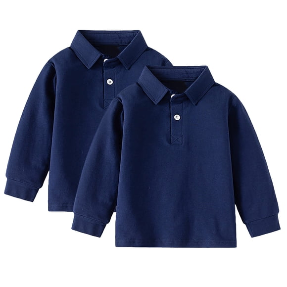 REDARER Boys Uniform Long Sleeve Polo, 2-Pack - for Little Boys & Big Boys,Size 12-18 Months