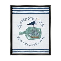 Stupell Industries Ship In Bottle Seagull Striped Nautical Phrase Graphic Art Jet Black Floating Framed Canvas Print Wall Art, Design by Raquel Maciel