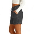 thumbnail image 6 of Women's Solid Color Elastic Denim-like Double Pocket Shorts Fitness And Casual Leggings Cropped Shorts, 6 of 8
