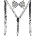 thumbnail image 2 of Adult Unisex SILVER SEQUINS Sequined Suspenders and Bow tie Set Adjustable BOXED GIFT SET, 2 of 2