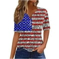 thumbnail image 2 of UVEASISHA Sequin Printed Tops for Women Short Sleeve American Flag Henley Shirt USA Independence Day Patriotic Tshirt Multicolor XL, 2 of 5