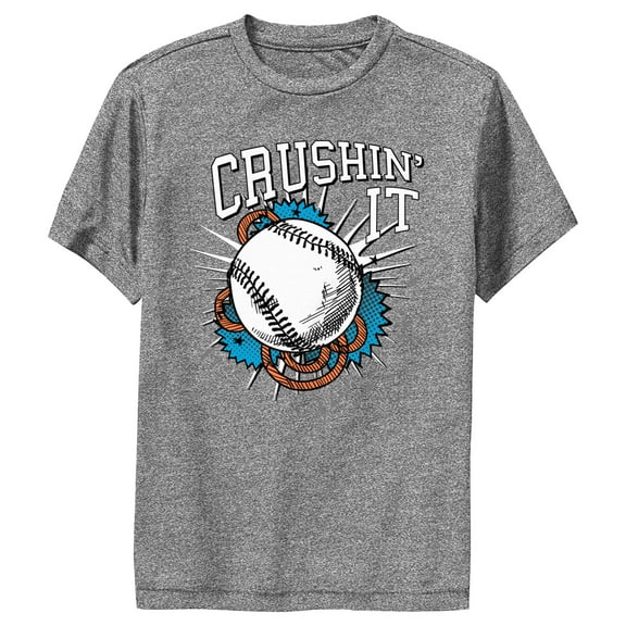 Boy's Lost Gods Crushin' It Baseball  Performance Graphic Tee Charcoal Heather Medium