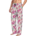 thumbnail image 2 of Uemuo Purple Watercolor Flowers Pattern Men's Wide Leg Palazzo Lounge Pants with Pockets Light Weight Loose Comfy Casual Pajama Pants-, 2 of 9