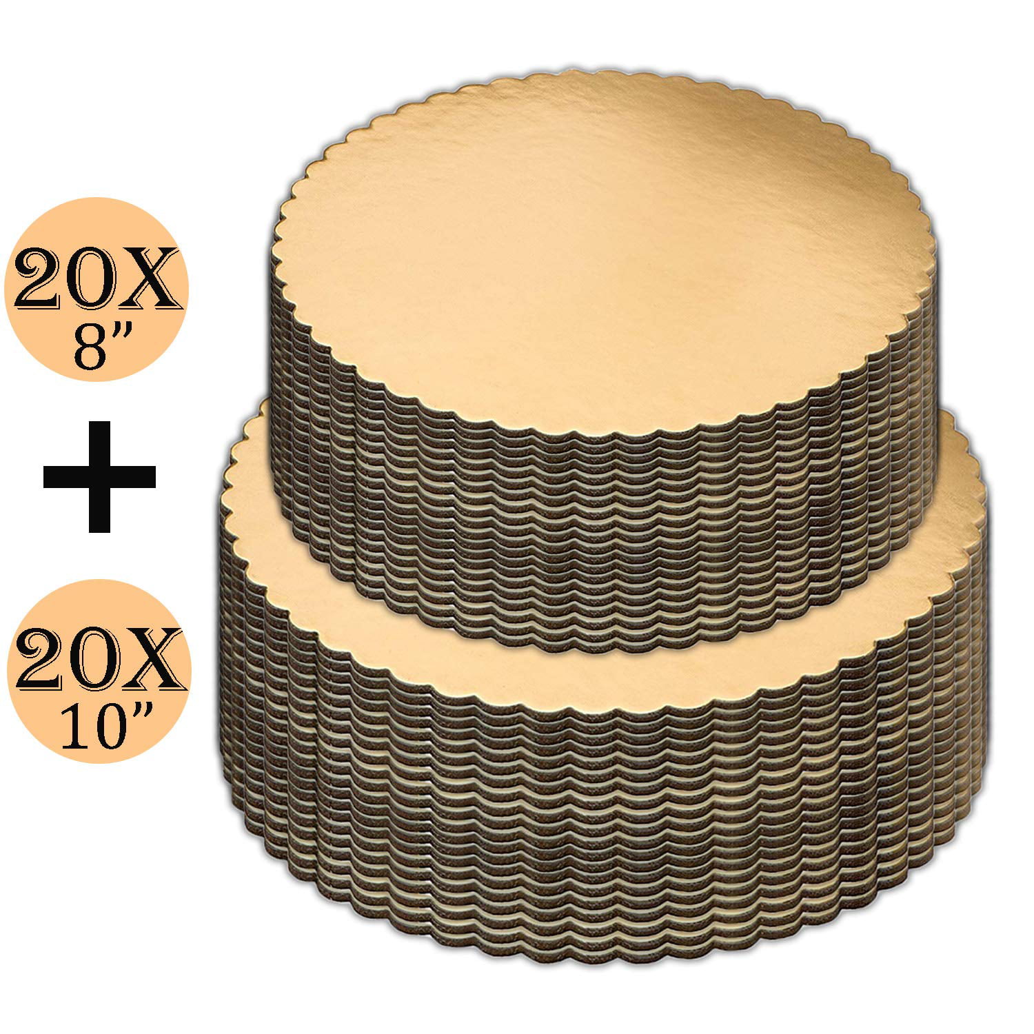 10 Made in USA The Baker Celebrations 8 inch Gold Scallop Cake Circle Round Board Corrugated Paper Cardboard Cake Base 