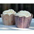 thumbnail image 3 of Woodgrain Cupcake Wrappers for Rustic Weddings, Western Cowboy/Cowgirl Birthday Parties, Lumberjack, Woodland, Outdoors Baby or Bridal Showers. Set of 24 Reversible Woodsy Cup Cake Holder Wr, 3 of 4