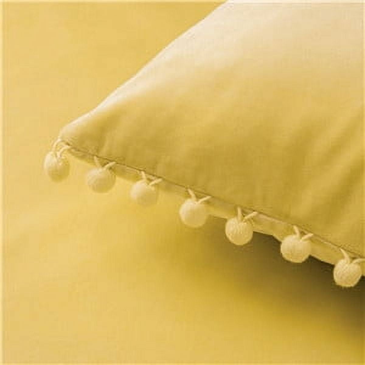 Phantoscope Christmas Decorative Throw Pillow Set, Pom Pom Velvet Series Covers, 22" x 22", Yellow and Off White, 2 Pack