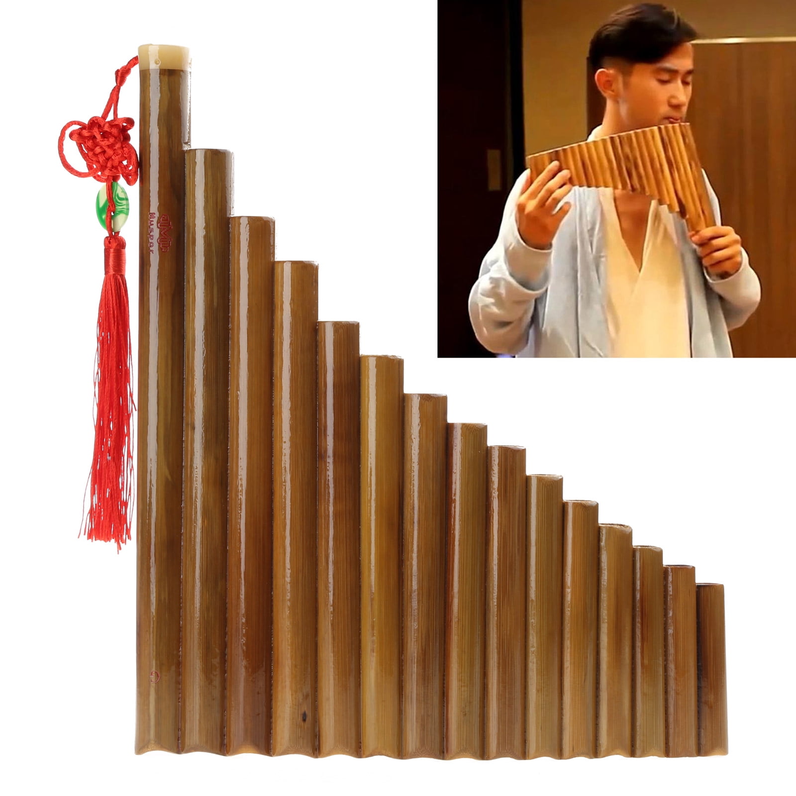 15 Pipes Traditional Brown Pan Flute G for Key Chinese Musical Instrument Pan Pipes Woodwind Instrument